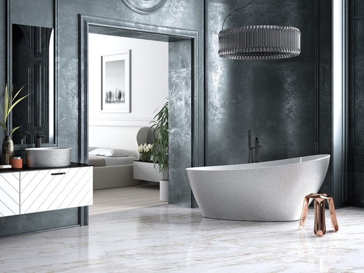 Wanna wolnostojąca Besco Keya Glam 165x70 srebrna