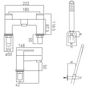 Bateria wannowa dwuuchwytowa dwuotworowa z zestawem prysznicowym Vado Life