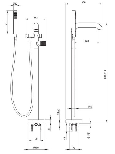 Bateria wannowa wolnostojąca złoto szczotkowane Silia Hexa Deante