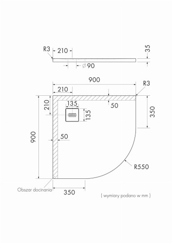 Brodzik półokrągły PROTOS White Stone 90x90 Schedpol Schedline, biały