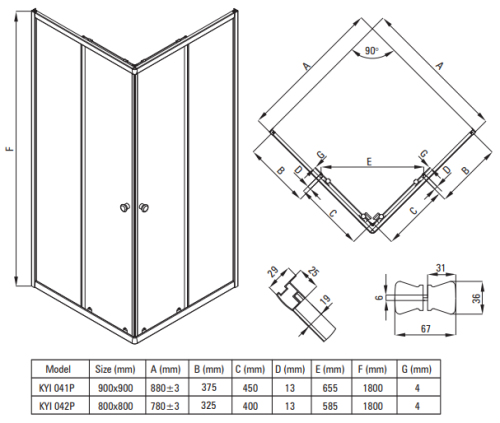 Kabina prysznicowa kwadratowa z brodzikiem 80x80x185 Cilantro Deante