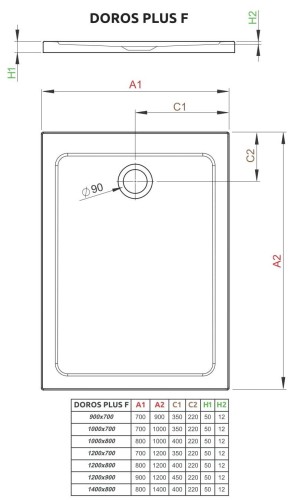 Brodzik prostokątny biały płytki Radaway Doros Plus F 100x80