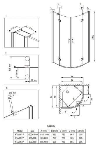 Kabina prysznicowa półokrągła 80x80x200 Abelia Deante