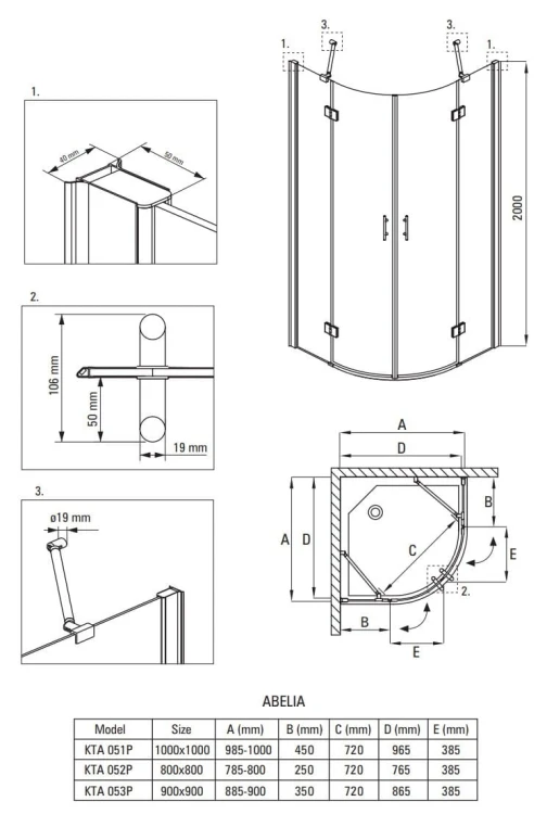 Kabina prysznicowa półokrągła 80x80x200 Abelia Deante