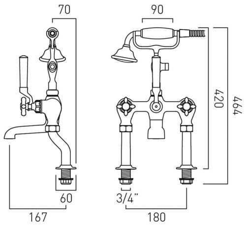 Bateria wannowa Axbridge Cross nikiel polerowany Vado