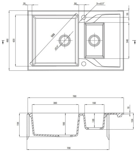 Zlewozmywak granitowy 1.5-komorowy z ociekaczem grafit metalik Andante Deante