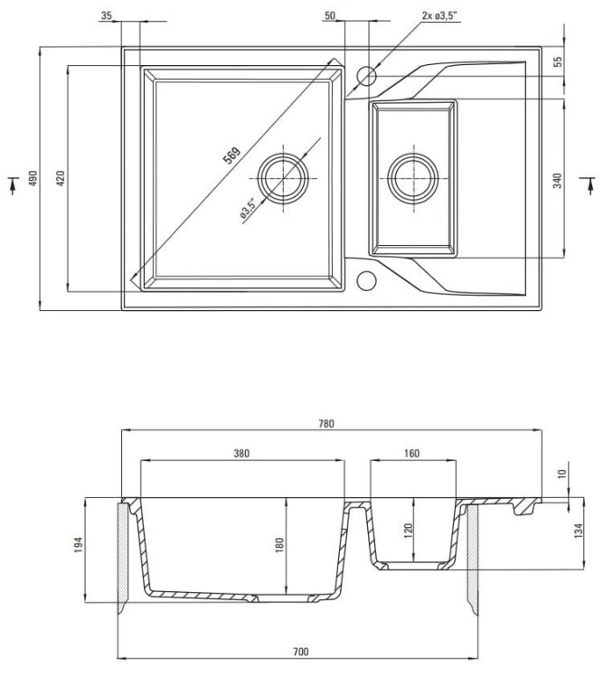 Zlewozmywak granitowy 1.5-komorowy z ociekaczem grafit metalik Andante Deante
