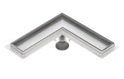 Odpływ liniowy narożny z flanszą i metalowym syfonem Kesmet 30x30 cm z rusztem