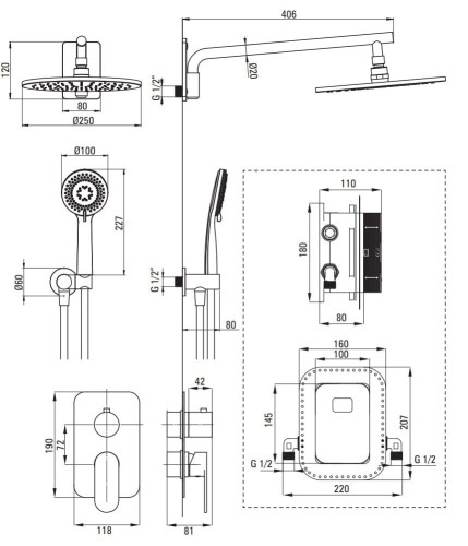 Zestaw prysznicowy z BOXem mieszaczowym złoty Alpinia Deante