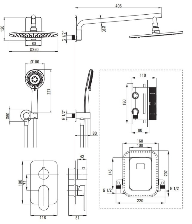 Zestaw prysznicowy z BOXem mieszaczowym złoty Alpinia Deante