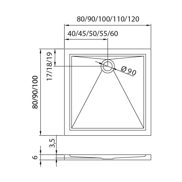 Brodzik prostokątny New Trendy Cantare 100x80x6