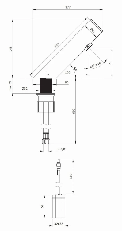 Bateria umywalkowa bezdotykowa bez regulacji temperatury 4xAA Sense Deante