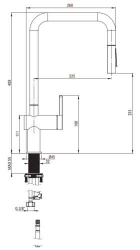 Bateria kuchenna z wyciąganą wylewką titanium Momi Deante