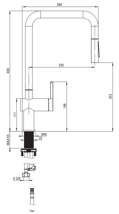Bateria kuchenna z wyciąganą wylewką titanium Momi Deante