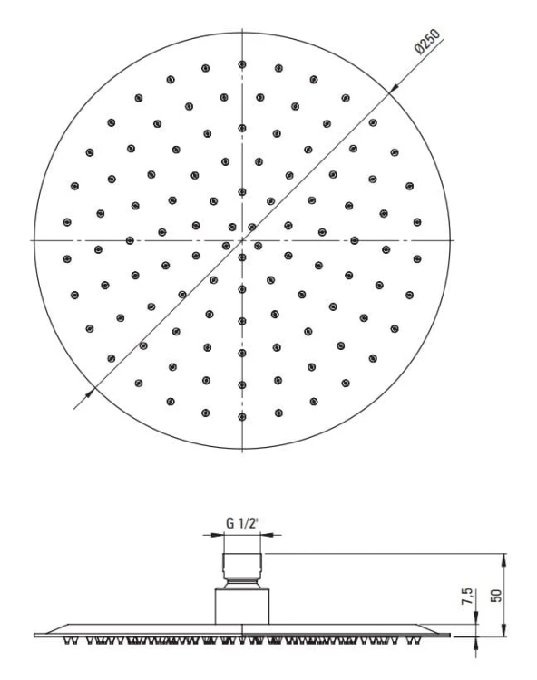 Deszczownica okrągła 25cm titanium Cascada Deante
