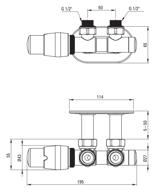 Zawór termostatyczny do grzejnika lewy stalowy mat Deante