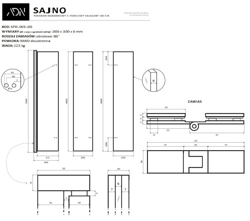 Parawan nawannowy składany Sajno 100x150 czarny Ad Naturalnie