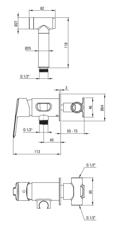 Bateria bidetowa podtynkowa ze słuchawką typu bidetta Deante Arnika BQA034M