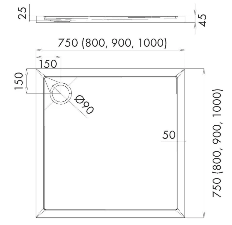 Brodzik kwadratowy Estima 75x75 Schedpol biały