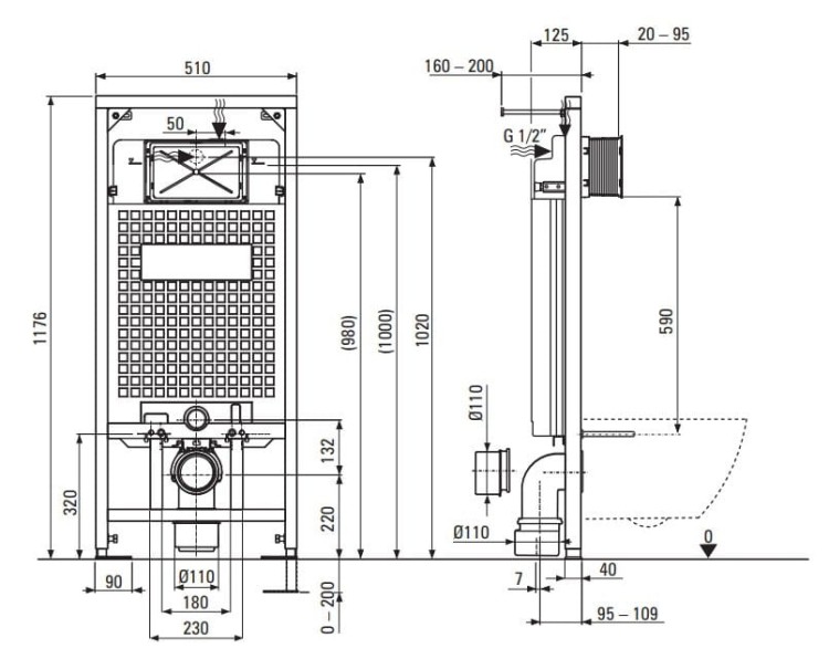 Zestaw WC podtynkowy 6 w 1 Peonia Zero Deante antracyt/titanium