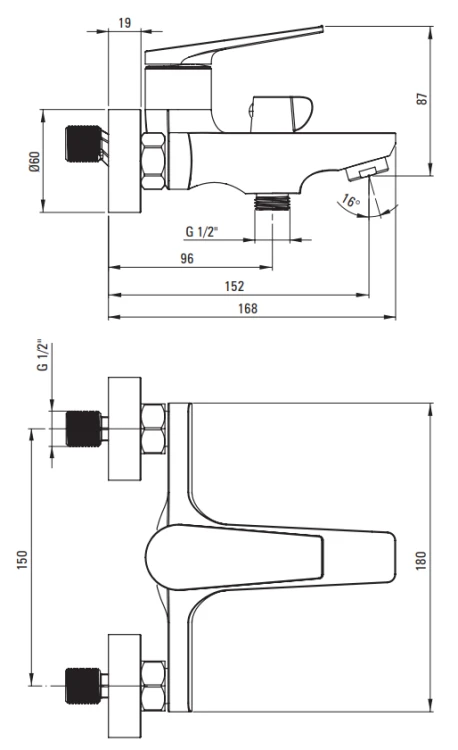 Bateria wannowa ścienna chrom Ivo Deante