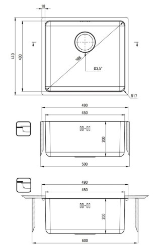 Zlewozmywak stalowy 1-komorowy Egeria Deante ZPE010D