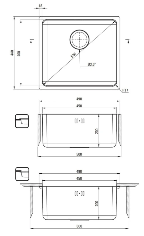 Zlewozmywak stalowy 1-komorowy Egeria Deante ZPE010D