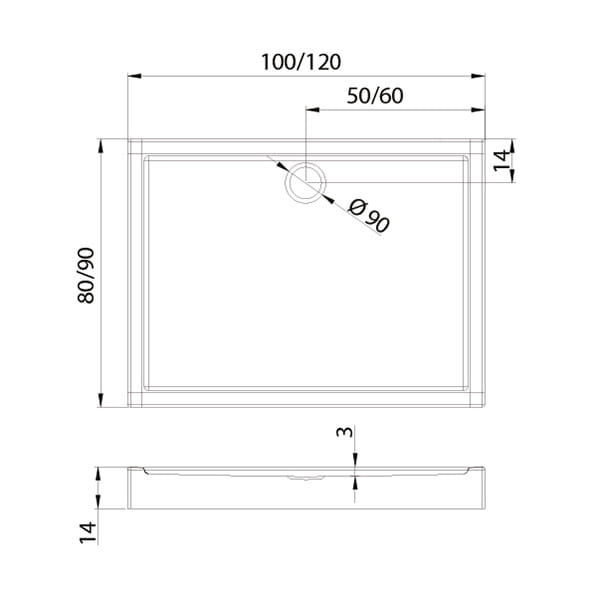 Brodzik prostokątny New Trendy Columbus 120x90x14