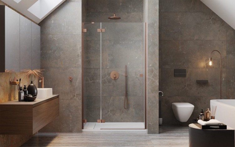 Drzwi prysznicowe Essenza Pro Brushed Copper DWJ Radaway lewe miedź