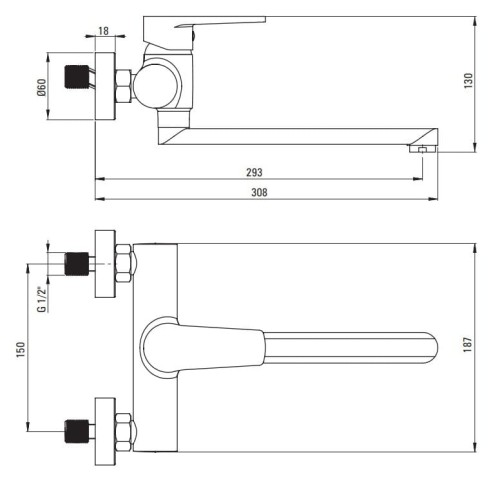 Bateria kuchenna ścienna Tubo Deante chrom BUT080M