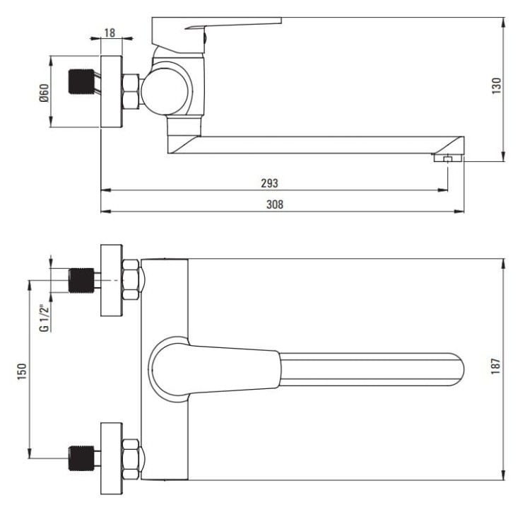 Bateria kuchenna ścienna Tubo Deante chrom BUT080M