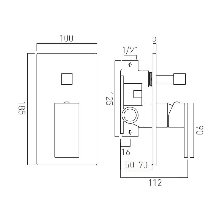 Bateria VADO NOTION prysznicowa z przełącznikiem złota szczotkowana
