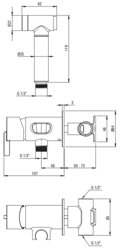 Bateria bidetowa ze słuchawką bidetta brąz szczotkowany Silia Deante