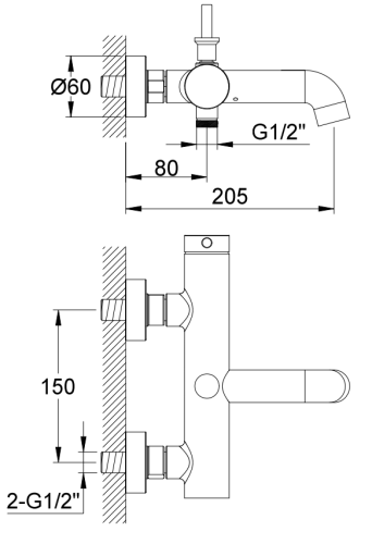 Bateria wannowa ścienna czarna Axel Black KOHLMAN QW110AB