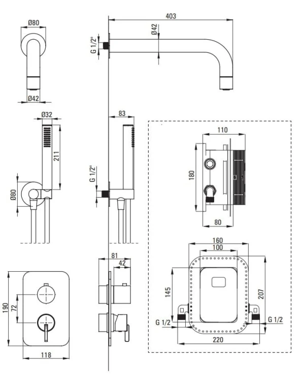 Zestaw prysznicowy z BOXem złoto szczotkowane Silia Deante
