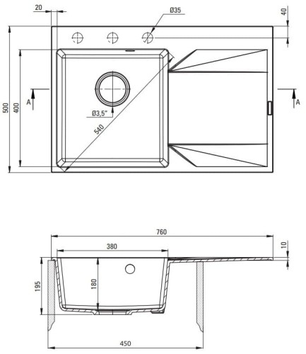 Zlewozmywak granitowy 1-komorowy prawy grafitowy Evora Deante