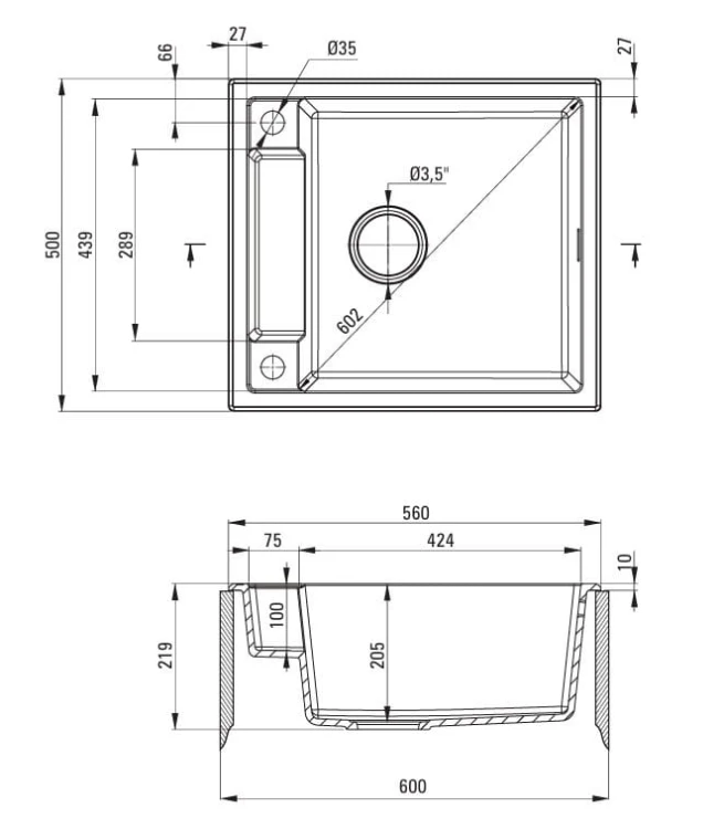 Zlewozmywak granitowy magnetyczny 1-komorowy bez ociekacza - grafit metalik Deante Magnetic