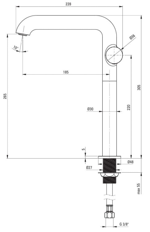 Bateria umywalkowa wysoka stal szczotkowana Silia Hexa Deante
