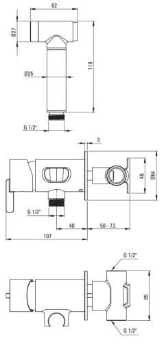 Bateria bidetowa podtynkowa ze słuchawką typu bidetta Silia Deante titanium