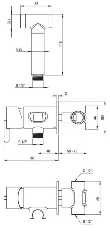 Bateria bidetowa podtynkowa ze słuchawką typu bidetta Silia Deante titanium