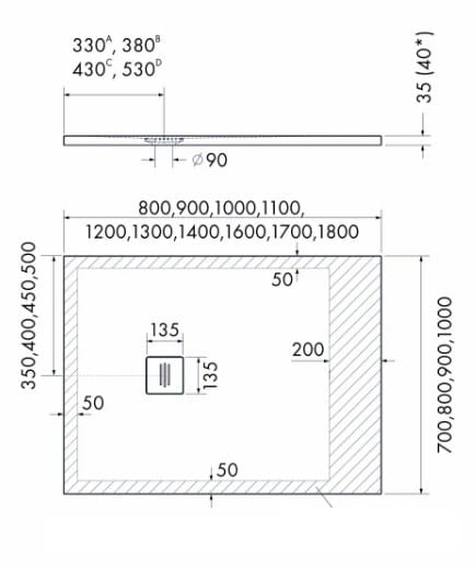 Brodzik prostokątny PROTOS CASHMERE STONE 70x100 Schedpol Schedline, kaszmir