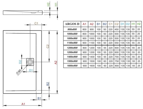 Brodzik prostokątny Radaway Argos D 90x80x5,5x2