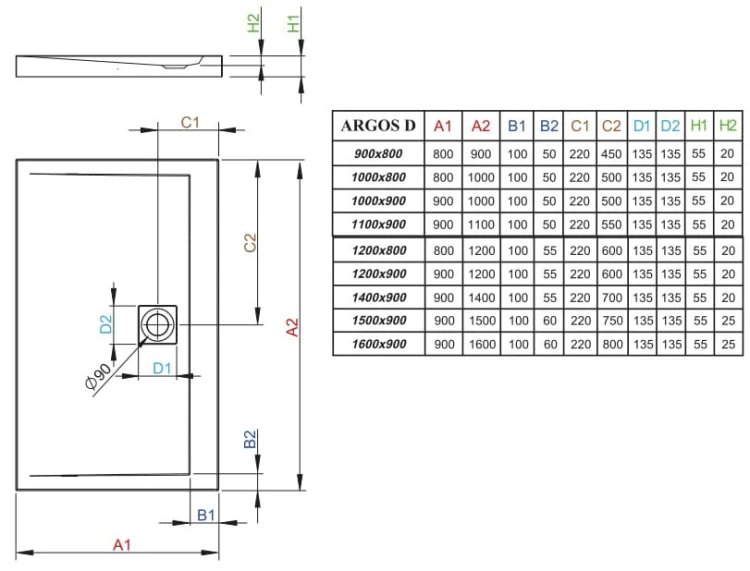 Brodzik prostokątny Radaway Argos D 90x80x5,5x2
