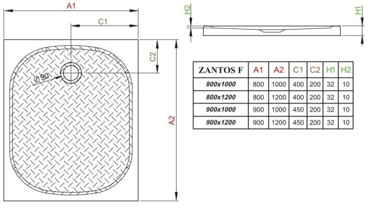 Brodzik płytki prostokątny Radaway Zantos F 100x90x3,2x1,0