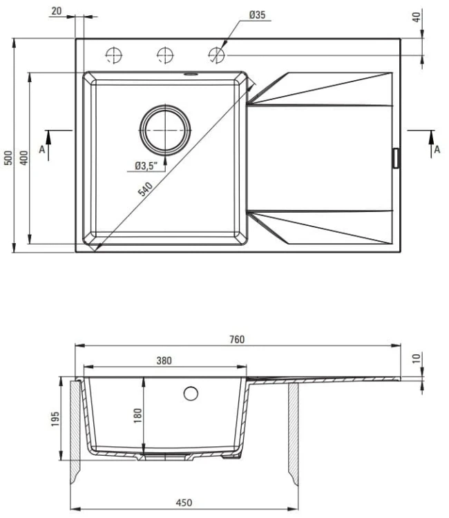 Zlewozmywak granitowy 1-komorowy prawy grafit metalik Evora Deante