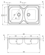 Zlewozmywak 2-komorowy bez ociekacza Tango Deante