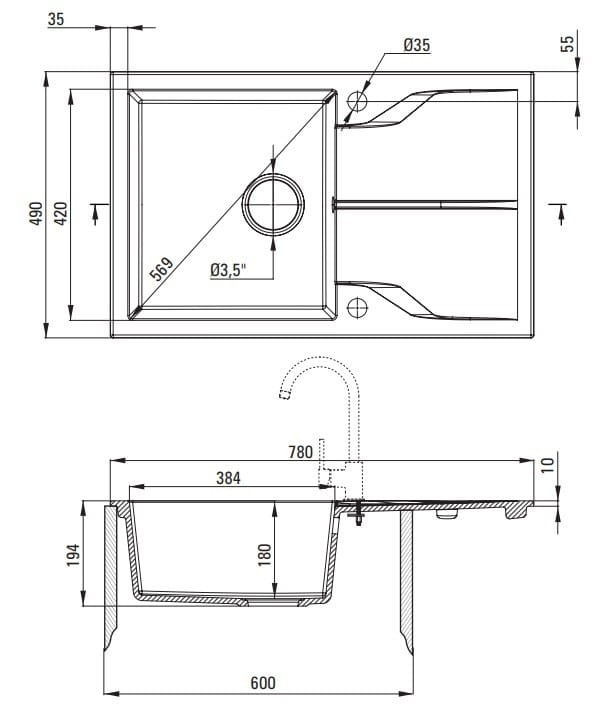 Zlewozmywak granitowy z baterią 1-komorowy z ociekaczem Andante Deante