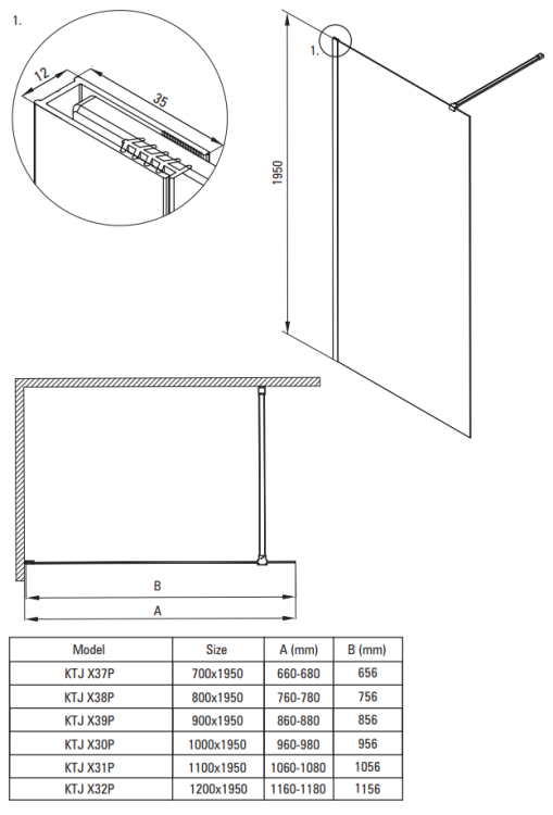 Ścianka prysznicowa walk-in 70x195 stal szczotkowana Prizma Deante