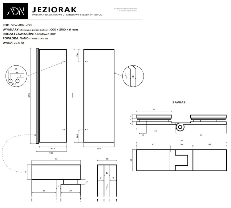 Parawan nawannowy składany Jeziorak 100x150 biały Ad Naturalnie