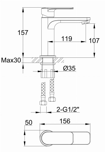Bateria umywalkowa stojąca Texen KOHLMAN QB100T